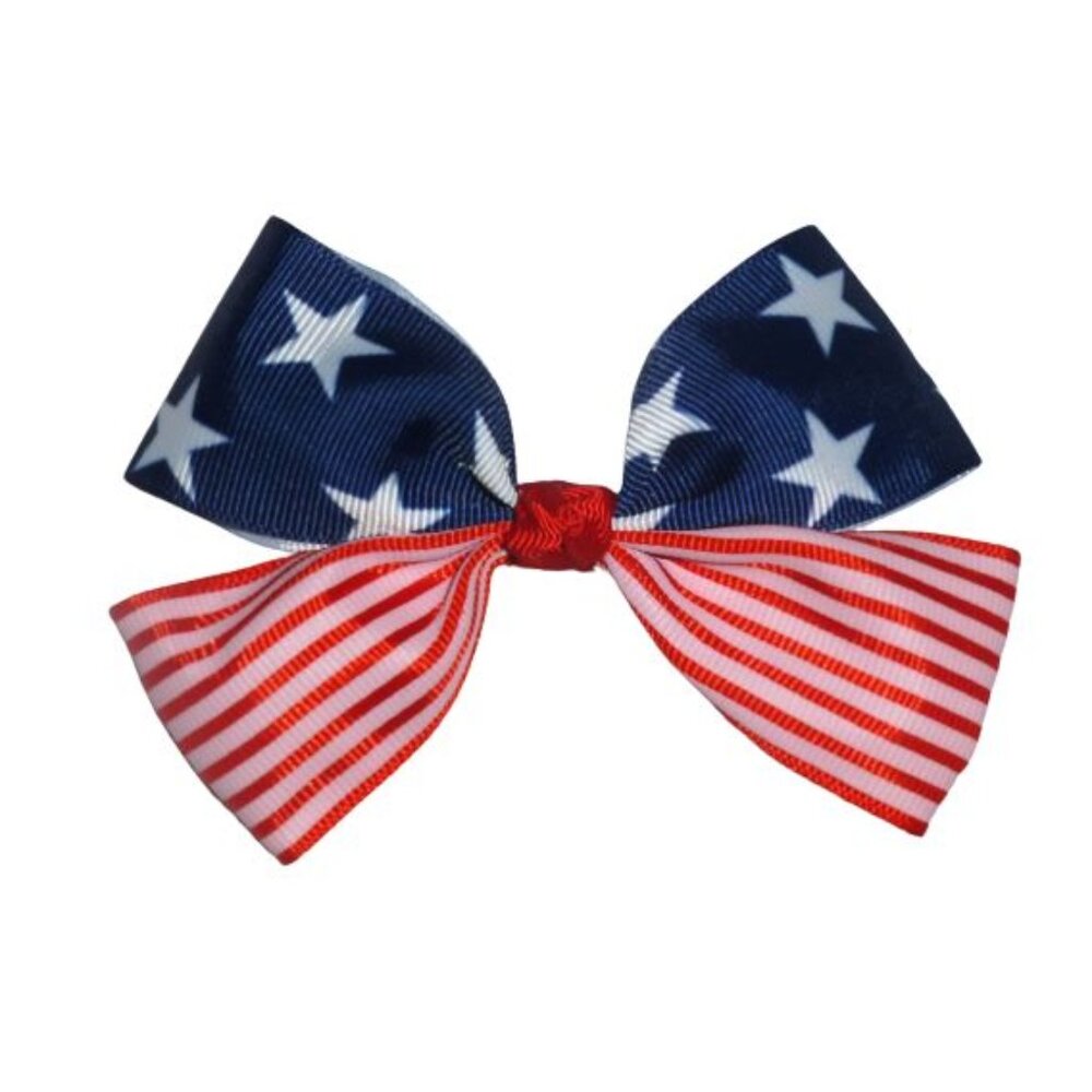 4th of July Patriotic Girls Hair Bow Clip 4.5 Inches